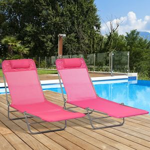 Set di 2 Sdraio Pieghevoli con Schienale Reclinabile, Seduta in Rete Traspirante e Poggiatesta per Prendere il Sole a Piscina e in Spiaggia - Product Image 2