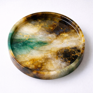 Plateau en résine, dernier modèle, luxe, marbre vert, design rond, pour table à manger, cuisine et décoration intérieure - Product Image 6