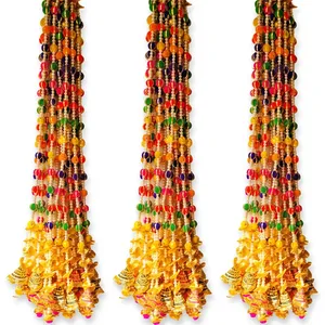 Colección Aarna, Toran Multicolor con Cuentas y Campanas Doradas para Decoración de Puerta/Pared en Bodas Indias y Diwali - Product Image 6