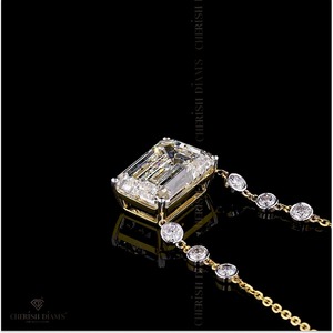 Collier pendentif élégant en diamant taille émeraude cultivé en laboratoire avec chaîne à maillons, bijoux en or tendance pour l'exportation en gros - Product Image 3