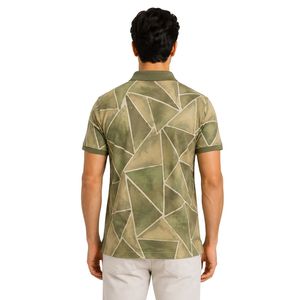 Custom Olive Green And <b>Khaki</b> Geometric Print Custom <b>Men</b> <b>Polo</b> <b>Shirt</b> Short Sleeve Casual Golf Wear OEM Private Label Breathable - Product Image 2