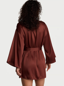 Vestido corto con cuello en V y manga larga para mujer, color burdeos, de seda, para todas las estaciones - Product Image 2