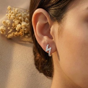 Pendientes de Aro de Plata de Ley 925 con Circonitas Cúbicas Cultivadas en Laboratorio, Chapados en Rodio, Joyería Geométrica para Mujer - Product Image 2
