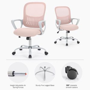 Chaise de bureau ergonomique en PU avec support lombaire pour bureau à domicile, capacité de 250 lb, rose - Product Image 4