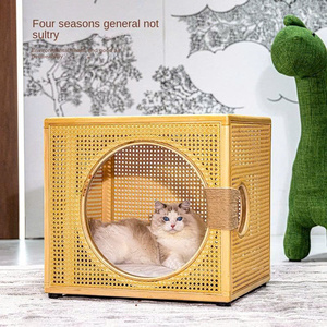 Cama para Gatos de Madera Maciza con Rascador, Villa para Gatos de Ratán Chino, Diseño Creativo Universal, Transpirable y de Gran Valor Estético - Product Image 4