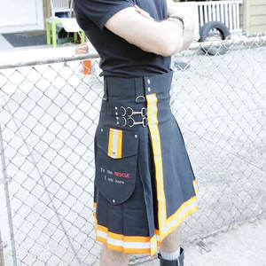 Bande réfléchissante orange de sécurité, kilt utilitaire noir pour pompiers, kilt de travail tactique 100% coton pour hommes - Product Image 5