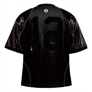 Camiseta de Fútbol Americano Estilo Y2K, Negra Mate, Malla, Corte Holgado, Personalizable con Número de Jugador, Fabricación en Masa para Equipos - Product Image 3