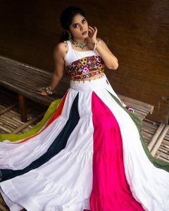 Designer Fancy Rayon Cotton Solid Frill Pattern Colorful Lehenga Slim Fit Traditional Work Heart <b>Shape</b> Blouse Set Wedding Indian - Product Image 6