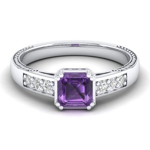 แหวนเงินแท้ 925 ประดับมอสซาไนต์ REYES Sparking ดีไซน์สวยหรู ประดับพลอยอเมทิสต์ สำหรับผู้หญิง - Product Image 5