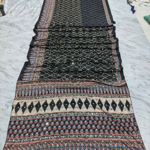 Magnifique Saree en Soie Chinon de Qualité Supérieure avec Broderie Miroir et Paillettes, Blouse de Créateur Imprimée, Idéal pour Fêtes, Mariages, Été, Vente en Gros Gratuite, Style Royal - Product Image 1