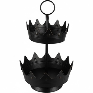 Soporte de Pastel de 2 Niveles de Metal Negro Rústico con Diseño de Corona, Soporte Decorativo de Hierro Galvanizado para Cupcakes, Bandeja de Servicio Escalonada para Bodas - Product Image 1