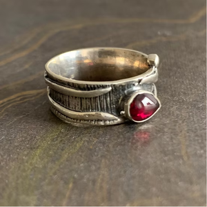 Unique Design <b>925</b> <b>Silver</b> <b>Ring</b> Bold Teardrop Red Stone Wide Band Textured Dark Finish Statement <b>Ring</b> Jewelry - Product Image 6