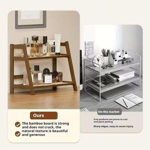 ชั้นวางของไม้ไผ่สองชั้น ดีไซน์ทรงเอ ประหยัดพื้นที่ ชั้นวางแบบบันได ลายไม้ธรรมชาติ ประกอบง่าย - Product Image 4