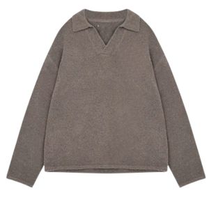 Boucle Knit Long Sleeve Polo Brown Warm and Trendy Boucle Knit Long Sleeve Polo Brown <b>Classic</b> Design with Soft Knit Fabric - Product Image 1