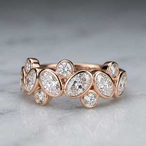 Anillo moderno con diamantes de corte ovalado y redondo para mujer, de oro rosa de 14 quilates, para recuerdos especiales, regalo de boda, joyería sorpresa para esposa - Product Image 3