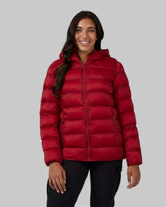 Chaqueta Acolchada con Capucha Unisex, Rellena de Plumón, Cortavientos, Informal, con Cierre de Cremallera, Corte Ajustado, Roja, de Poliéster - Product Image 2