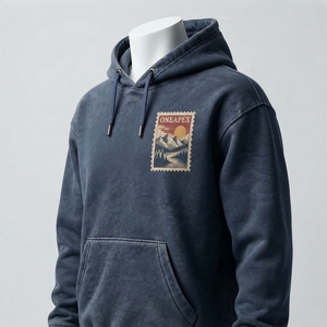 Custom <b>Navy</b> Pullover Hoodie <b>Mens</b> Mountain Stamp Graphic Hooded Sweatshirt Casual Streetwear Fashion OEM ODM Wholesale Apparel - Product Image 5