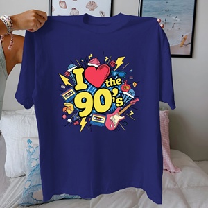 Camiseta de Mujer de Algodón 100% Tejido Estampado Casual Estilo Años 90, Corte Regular, Cuello Redondo, Manga Corta, Tela de 180g - Product Image 1