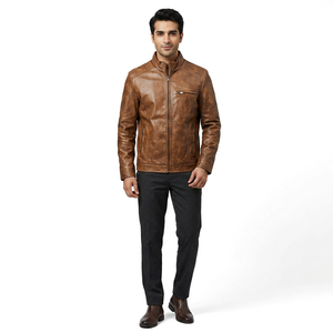Veste en cuir véritable pour homme personnalisée, style streetwear, avec fermeture éclair, doublure en sherpa, garniture en fourrure, origine Pakistan - Product Image 1