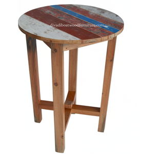 Table ronde en bois de bateau récupéré, couleur naturelle, style rustique, mobilier de pub durable pour bar à domicile, restaurant, café - Product Image 3