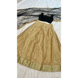 Hermoso Lehenga Choli con Corte en A para Fiestas, Cintura Natural con Adorno de Borde Metálico, Elegante Ropa de Fiesta - Product Image 2