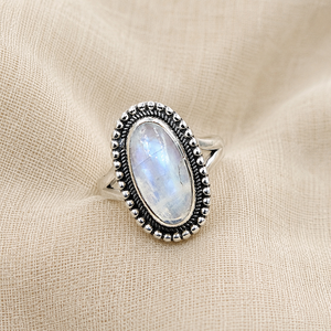 Anillo de Piedra Lunar Natural, Plata de Ley 925, Estilo Boho Vintage, Anillo Ovalado, Joyería Artesanal Curativa, Chapado en Oro Rosa y Amarillo - Product Image 4