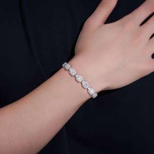 AMBER JEWELS Bracelet tennis de luxe unisexe en or massif 14K et plaqué or 10K, avec diamants taille brillant, maillons de chaîne, sertissage griffe, IGI - Product Image 2