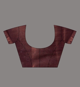 Sari en coton et soie bleu marine KV avec motif tissé et chemisier non cousu - Product Image 6
