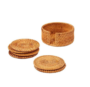 Nouveaux dessous-de-verre en rotin BOHO faits à la main, style rustique, marron, ronds, pour boissons et café - Product Image 2