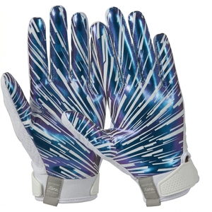 Custom Wholesale Synthetic Leather Silicone Coating Breathable Full Finger Anti-slip <b>Hook</b> Loop Closure American Football Gloves - Product Image 3
