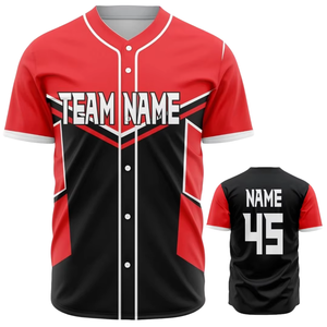 Top Rated Baseball Jersey Premium Men's <b>Red</b> Black Team Name Sublimated Moisture Wicking Button Up Short Sleeve Uniform Adult - Product Image 1