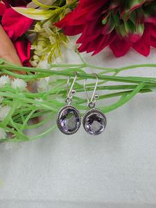 Pendientes Colgantes Ovalados de Amatista Natural, Chapados en Plata, Hechos a Mano, con Piedras Preciosas, Estilo Boho, para Mujer - Product Image 2