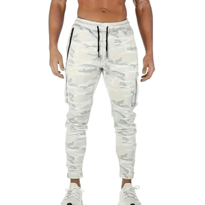 <b>Men's</b> <b>White</b> Camo <b>Joggers</b> Drawstring Trouser with Side Pockets Slim Fit Sporty Tapered Pants Breathable UV Protection - Product Image 1