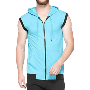 Hoodie sans manches zippé noir brodé sur mesure pour homme, en molleton 100% coton épais, coupe ajustée, idéal pour l'hiver, la gym et le sport - Product Image 4