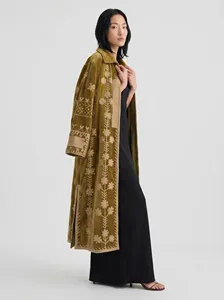 Bohemian Brown <b>Velvet</b> Suzani Long <b>Jacket</b> Embroidered With Floral Design Full Sleeve Winter Outerwear For <b>Women</b> - Product Image 2
