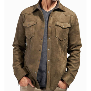 Chaquetas de Cuero de Gamuza para Hombre, Chaqueta de Cuero de Gamuza Marrón Oscuro Personalizada/Chaqueta de Cuero de Moda de Gamuza Genuina al por Mayor - Product Image 6