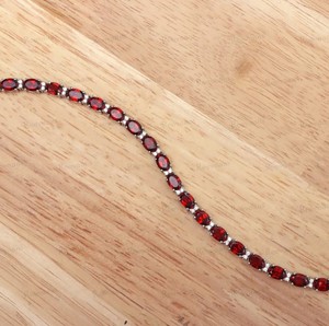 Natural Garnet Stone 925 Sterling Silver Gold Plated Luxury Tennis <b>Bracelet</b> <b>Red</b> Gemstone Fine Jewelry for Women Party Occasion - Product Image 1