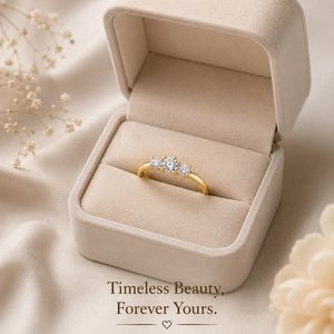 Anillo de Compromiso de Oro Amarillo de 14K con Tres Diamantes |   Anillo de Diamantes Redondos Brillantes Naturales para Mujer, Regalo de Aniversario o Boda - Product Image 4