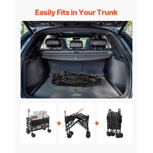 Carrello Pieghevole a Due Piani da 400L per Carichi Pesanti con Ruote per Tutti i Terreni, Carrello da Giardino Lungo per Campeggio - Product Image 3