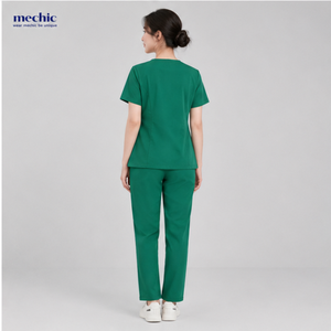 Ensemble de blouses médicales anti-rides pour femmes, col en V, vert, coton et polyester, tissu tissé, uniformes d'hôpital - Product Image 4