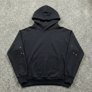 Sweat à capuche épais en molleton 100 % coton pour homme, délavé à l'acide, épaules tombantes, logo personnalisé imprimé, coupe-vent, décontracté, écologique, pour les vacances - Product Image 1