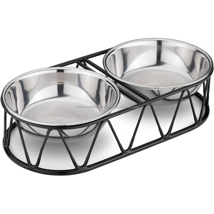 Ambience Lifestyle Eco-Friendly Steel Pet Bowl Feeder Black Metal Stand Fancy Designer for Cats Kittens Puppies Dogs