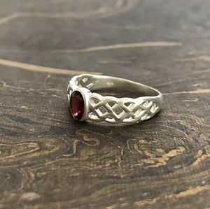 <b>Garnet</b> <b>Ring</b> 925 Silver Oval Red Gem Celtic Knot Band Vintage Style January Birthstone Wholesale Customization - Product Image 2