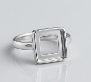 Solid 925 Sterling <b>Silver</b> Square Blank Bezel Ring Non Adjustable Collet Ring Base <b>for</b> Cabochon DIY <b>Jewelry</b> <b>Making</b> - Product Image 4