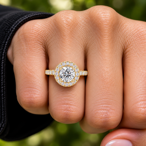 Anillo de Diamante Cultivado en Laboratorio con Corte Redondo, Oro de 14K/18K, Solitario con Halo y Pavé, 0.88Ct DEF VVS, Joyería de Lujo, Anillo de Boda, ODM - Product Image 2