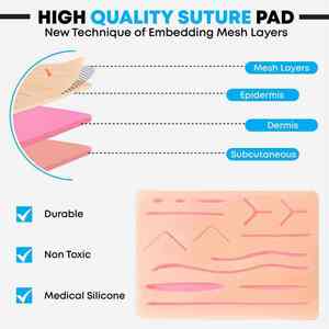 Kit completo de práctica de sutura de acero inoxidable de 25 piezas con almohadillas de silicona para sutura médica y cierre de heridas por agarre quirúrgico - Product Image 5