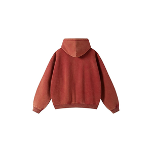 Sweat à capuche zippé OEM en molleton épais rouge délavé style streetwear, coupe ample et unie, effet usé, vente en gros - Product Image 4