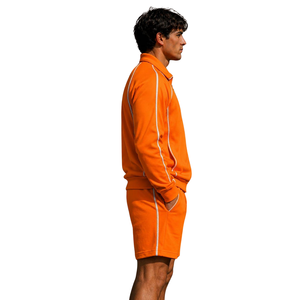 <b>Orange</b> <b>Men</b> Tracksuit Set Reflective Stripe Zip Up Jacket Drawstring <b>Shorts</b> Custom Logo Sportswear - Product Image 3