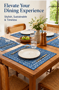 Premium Hand Block Print Cotton <b>Placemats</b> Set 4 India Thin Indigo Blue White Washable Floral Boho Home Decor Customizable - Product Image 5