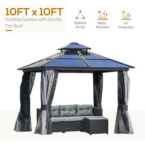 10 'X 10' Hardtop grigio telaio in alluminio Gazebo doppio tetto in policarbonato baldacchino esterno Patio giardino padiglione tende a rete per - Product Image 4